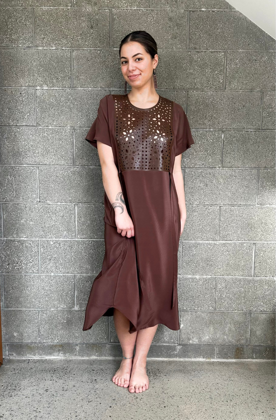 Image Title Sarah Dress - Leather Lace and Silk Crepe de Chine